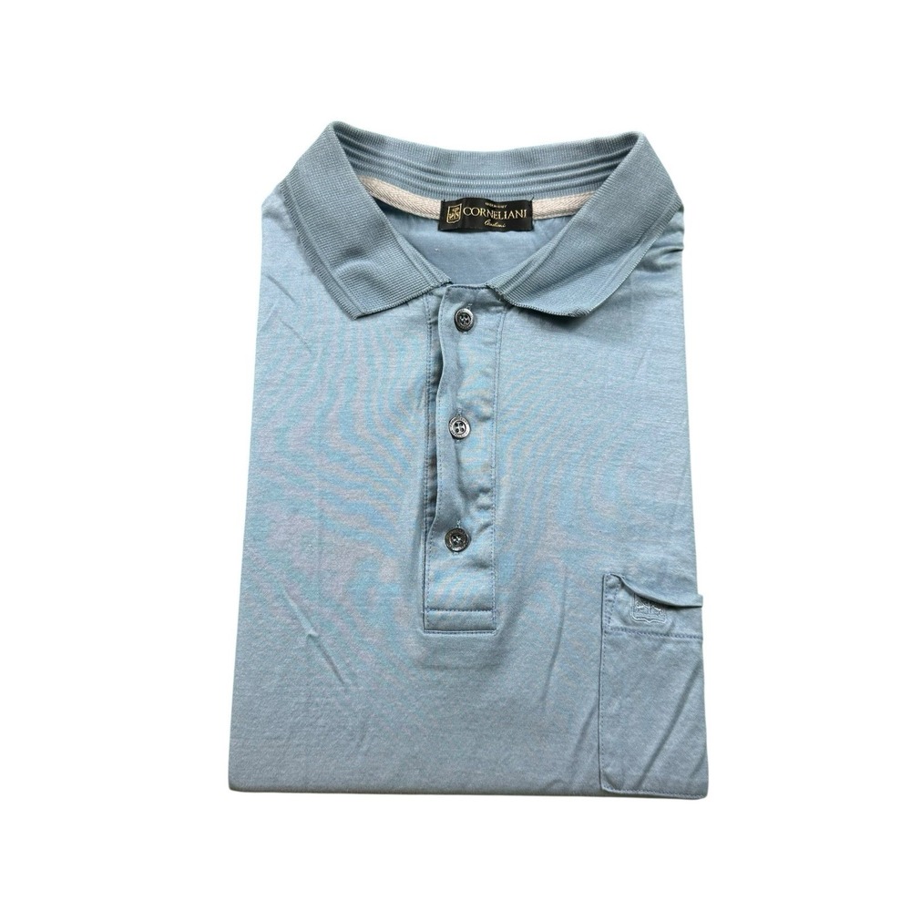 Corneliani Blue Cotton Pocket Short Sleeve Polo Shirt Mens Small IT 48